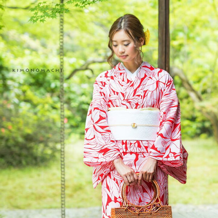 楽天市場】洗える着物 夏着物「紅色 蘭と小花」S、L（フリー）、TL、LL 