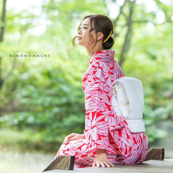 楽天市場】洗える着物 夏着物「紅色 蘭と小花」S、L（フリー）、TL、LL 
