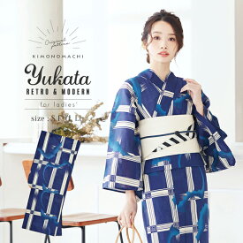 【Prices down2】浴衣 レディース 単品 「紺色 格子にコウモリ」 S F TL LL サイズ KIMONOMACHI 京都きもの町 オリジナル レトロ モダン かわいい 大人柄 変わり織り綿 女性浴衣単品 女浴衣 ゆかた yukata 【メール便不可】ss2506ykl10