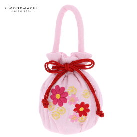 【Prices down3】七五三 巾着単品「薄ピンク　お花の刺繍 押絵」桃の節句 ひな祭り 着物バッグ 巾着バッグ 和装バッグ 【メール便不可】ss2506wkk10