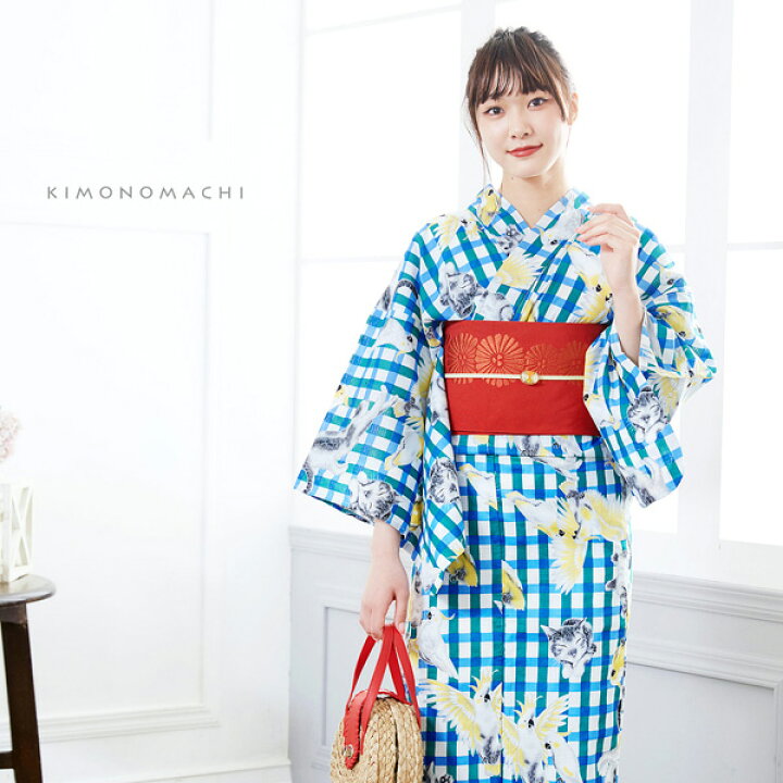 楽天市場 Prices Down 浴衣 レディース 単品 緑 青チェック 猫とオウム S F Tl Ll サイズ Kimonomachi 京都きもの町 オリジナル レトロ モダン かわいい 大人柄 変わり織り綿 女性浴衣単品 女浴衣 ゆかた Yukata メール便不可 Ss26ykl30 京都きもの町