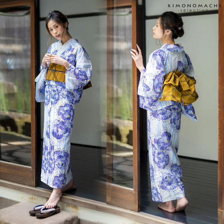 浴衣 レディース ブランド浴衣 単品 「みすゞうた 空いろの花 青藤色 