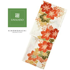 UNSODO　ブランド浴衣単品 「赤オレンジ緑の花（9U-11）桂友同机会」 Fサイズss2403ykl30