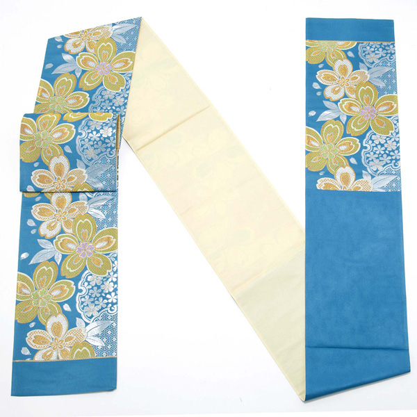 楽天市場】振袖 帯 「青色 雪輪に桜」 日本製 西陣織 証紙番号2293 絹 