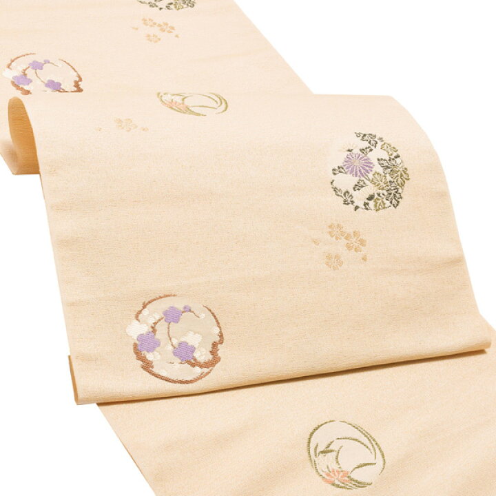 楽天市場】未仕立て名古屋帯 「ベージュ 四季花の丸文」 正絹帯 九寸帯  