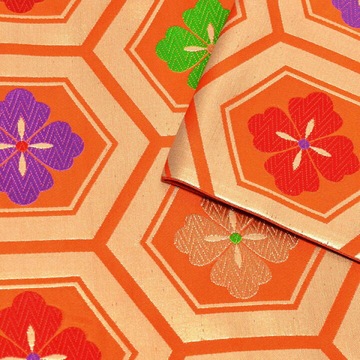 七五三 丸に草花 亀甲模様織出し 大正ロマン正絹帯 