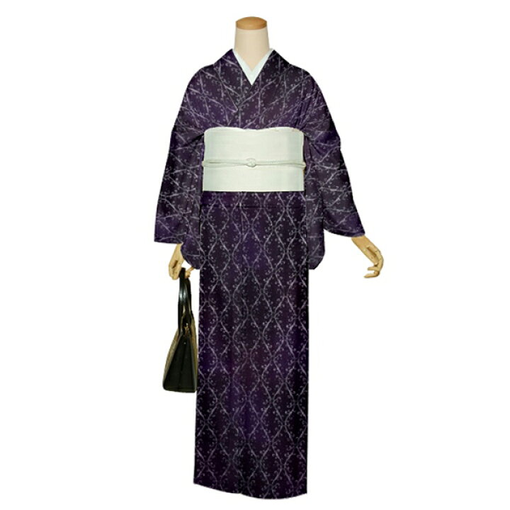楽天市場】夏の正絹小紋 反物 「紋紗 紫黒 唐草立涌」着尺 日本製 紗紬 