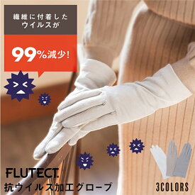 手袋 レディース 抗ウイルス 日本製 シキボウ FLUTECT（フルテクト）生地使用「オフホワイト・ライトグレー・グレージュ　全3色」 抗ウイルス手袋 抗菌手袋 冬 年中快適 シキボウ コットン100％ 【メール便対応可】＜H＞ss2403wkm20