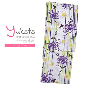 浴衣 レディース 単品 「CANOA　ストライプに紫の糸菊」 フリーサイズ yukata 【メール便不可】ss2403ykl10