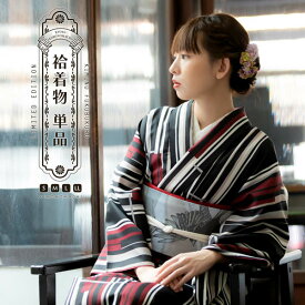 洗える着物 袷着物単品 「ラインカラー　灰色×赤」 KIMONOMACHI オリジナル きもの福袋から飛び出た着物単品 サイズS/M/L/LL 小紋 カジュアル着物 袷着物 レディース キモノ kimono 【メール便不可】ss2509kck10