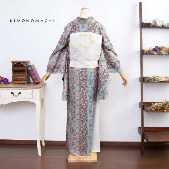 楽天市場】二尺袖着物 単品 「縞更紗 水色」 KIMONOMACHI  