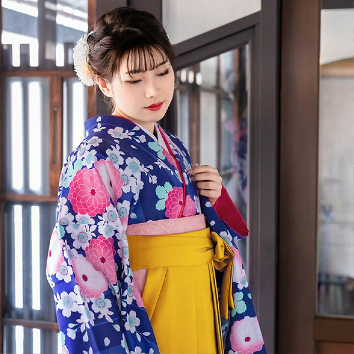 楽天市場】【中古品】卒業式袴セット 「二尺袖：紺 矢羽根に菊と桜+袴 