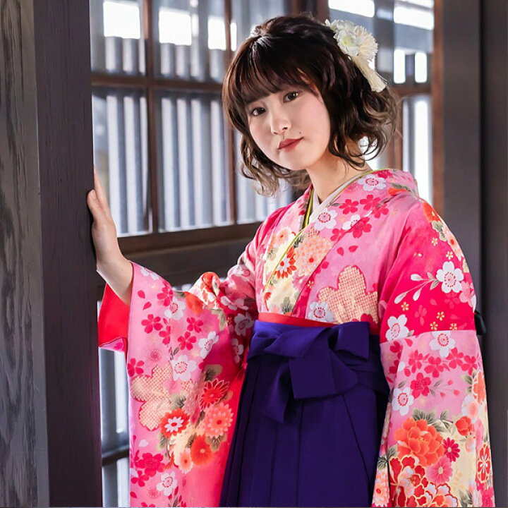 楽天市場】【中古品】卒業式袴セット 「二尺袖：ピンク 桜に花紋+袴 