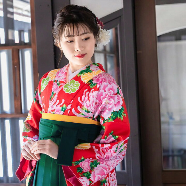 楽天市場】【中古品】卒業式袴セット 「二尺袖：赤 菊牡丹+袴：ライト 