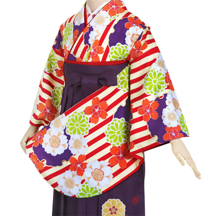 楽天市場】【中古品】ジュニア用 振袖単品 「クリーム 赤縞に雪輪桜  