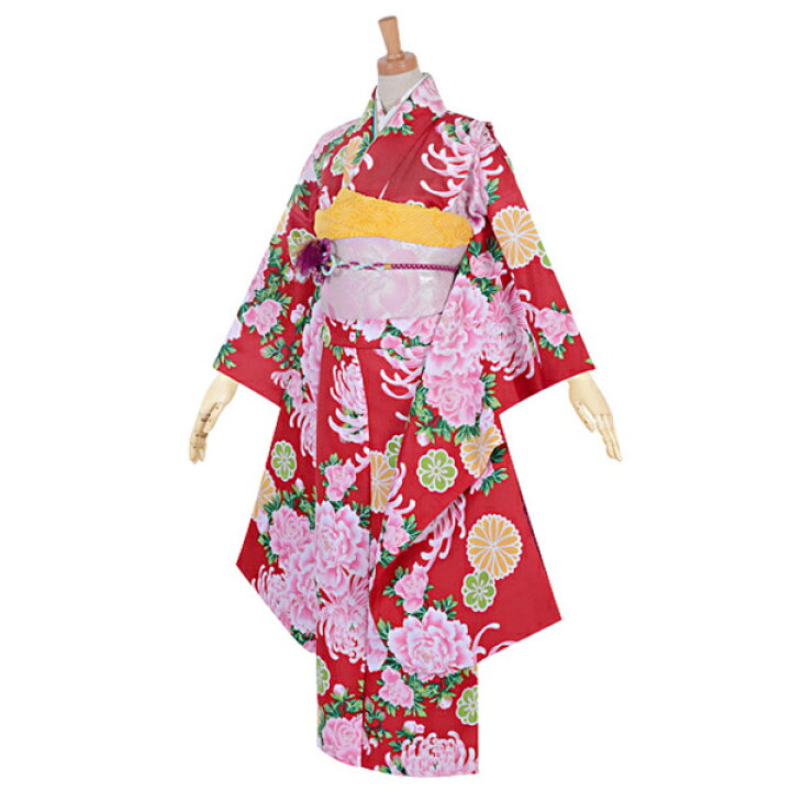 楽天市場】【中古品】ジュニア用 振袖単品 「赤 菊牡丹」 仕立て上がり  
