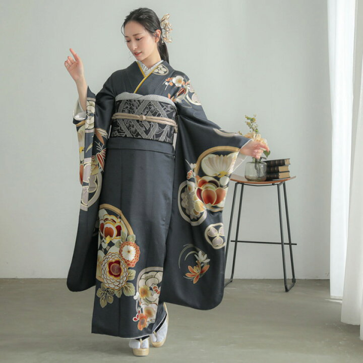 楽天市場】未仕立て 振袖 22点セット「Dear 濃グレー 花丸文」仮絵羽 