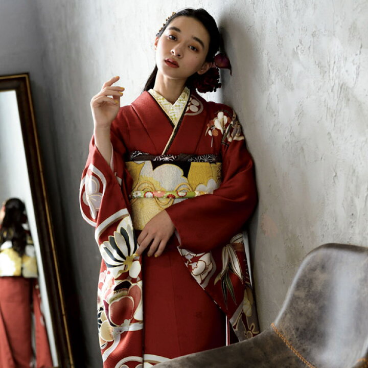 未仕立て 振袖 22点セット「Dear 墨黒 牡丹と藤花」仮絵羽 振り袖 正絹 