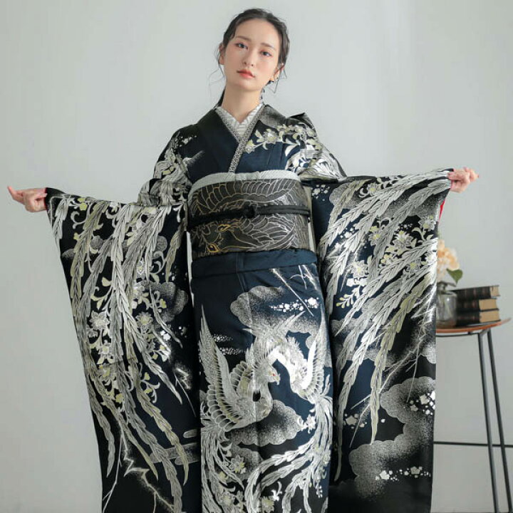楽天市場】未仕立て 振袖 22点セット「Beatiful Japan ブルー×黒 鳳凰  