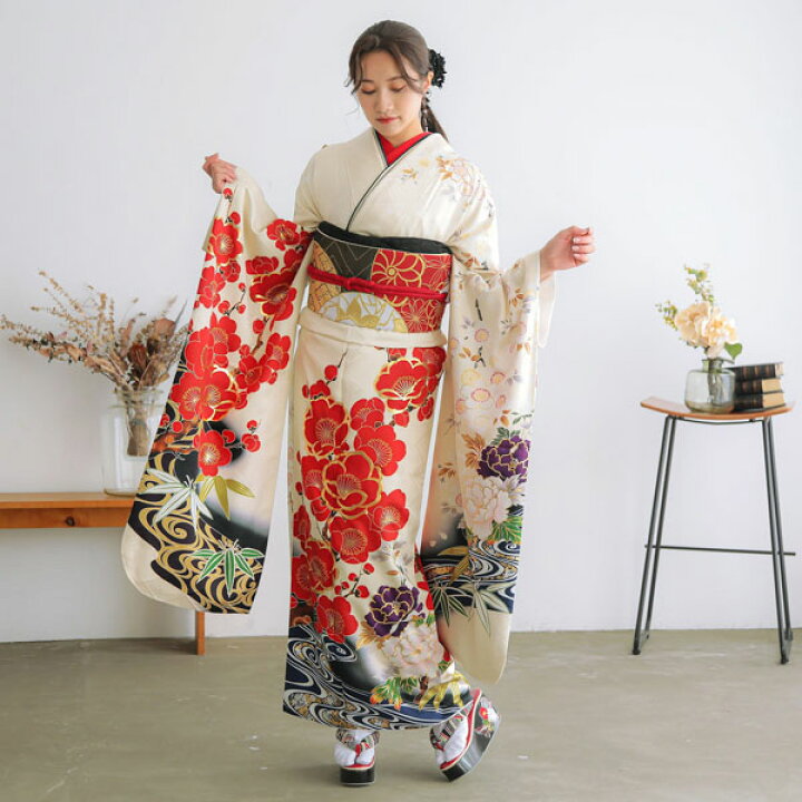 楽天市場】未仕立て 振袖 22点セット「SION クリーム 梅と桜と牡丹」仮 