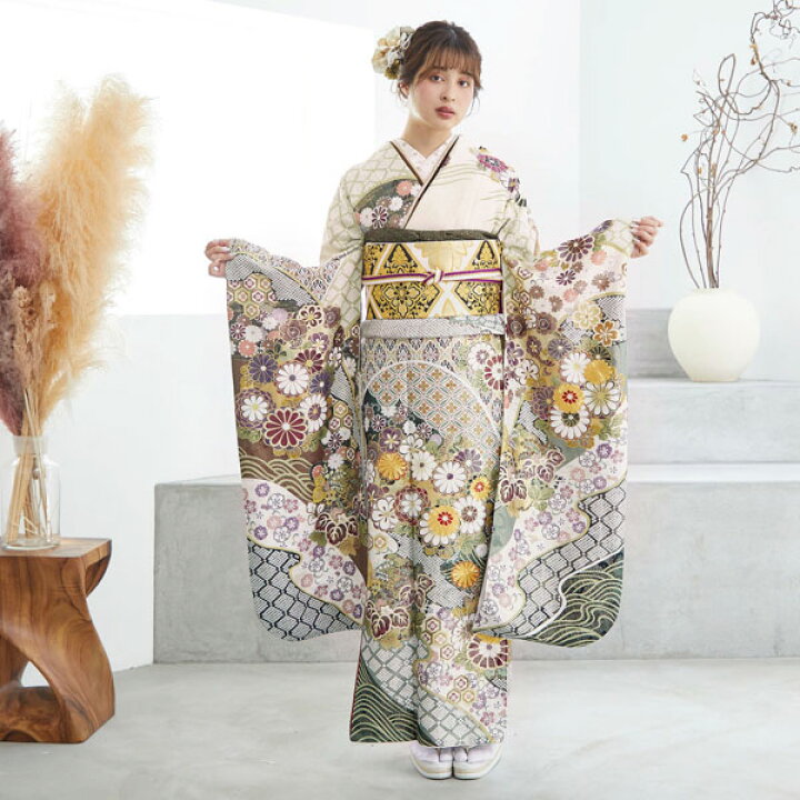 楽天市場】未仕立て 振袖 22点セット「桂由美 クリーム 菊花丸文」仮絵  
