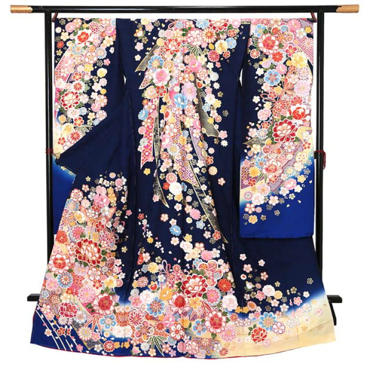 楽天市場】未仕立て 振袖 単品 「鉄紺色 鈴に牡丹」 仮絵羽 振り袖 