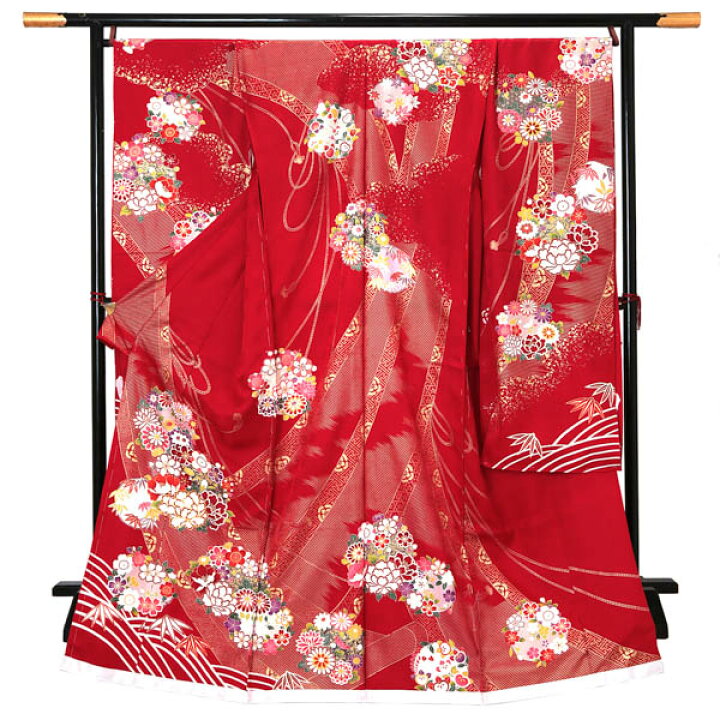 楽天市場】未仕立て 振袖 単品 「赤地 御簾に花の丸」 仮絵羽 振り袖 