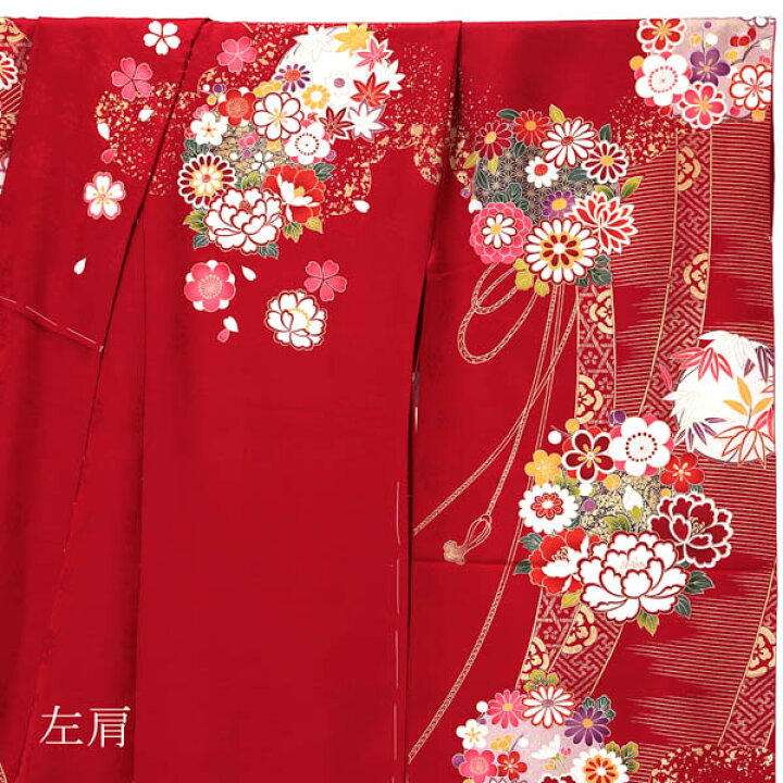 楽天市場】未仕立て 振袖 単品 「赤地 御簾に花の丸」 仮絵羽 振り袖 