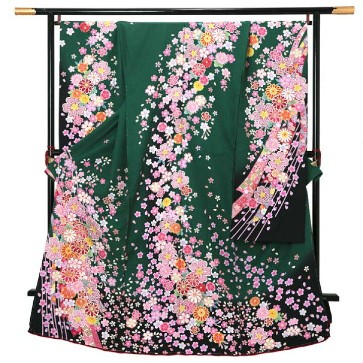 楽天市場】未仕立て 振袖 単品 「緑 桜と菊に熨斗」 仮絵羽 振り袖 