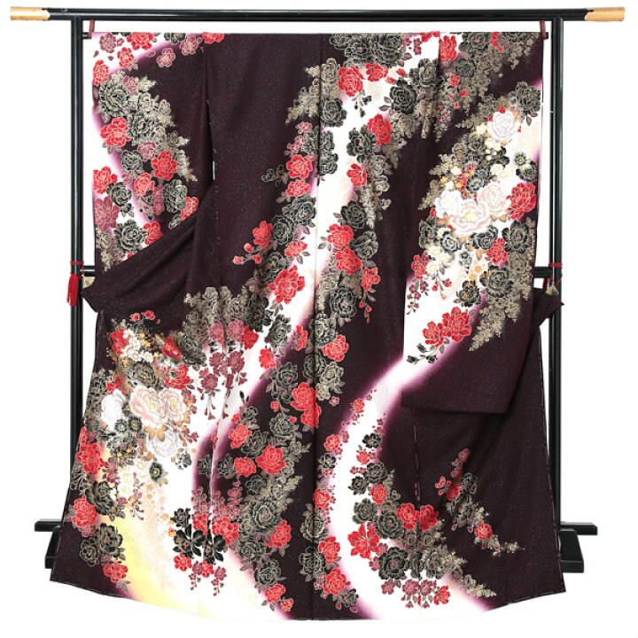楽天市場】未仕立て 振袖 単品 「暗紫色 牡丹に桜」 仮絵羽 振り袖 