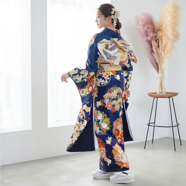 楽天市場】未仕立て 振袖 22点セット「紺 吉澤の本格型友禅 四君子」仮 