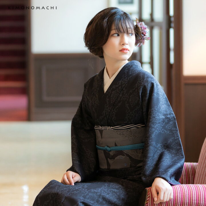 帯揚げ帯上げ帯あげ黒地に白の桜の刺繍京都衿秀 - 帯揚げ 