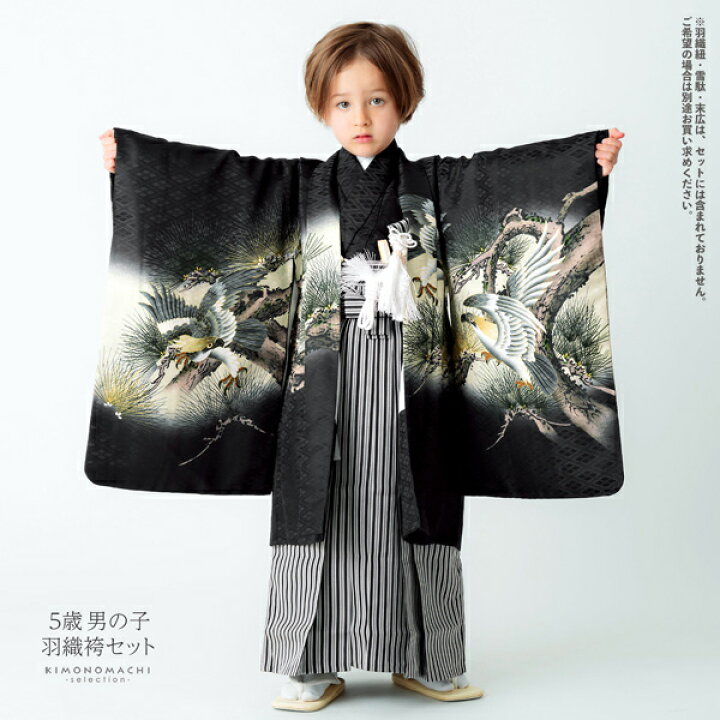 楽天市場】七五三 着物 男の子 5歳 羽織袴セット 「黒 鷹に老松」 フル 