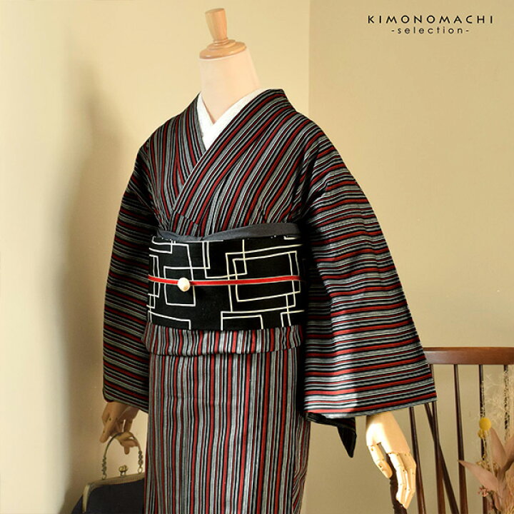 楽天市場】三河木綿 洗える着物 単品「黒、赤、白 縞」お仕立て上がり  