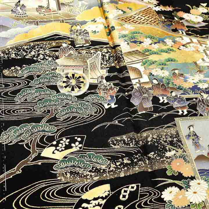 楽天市場】黒留袖 お仕立て上がり 単品「屏風に洛中洛外図」正絹 紋 