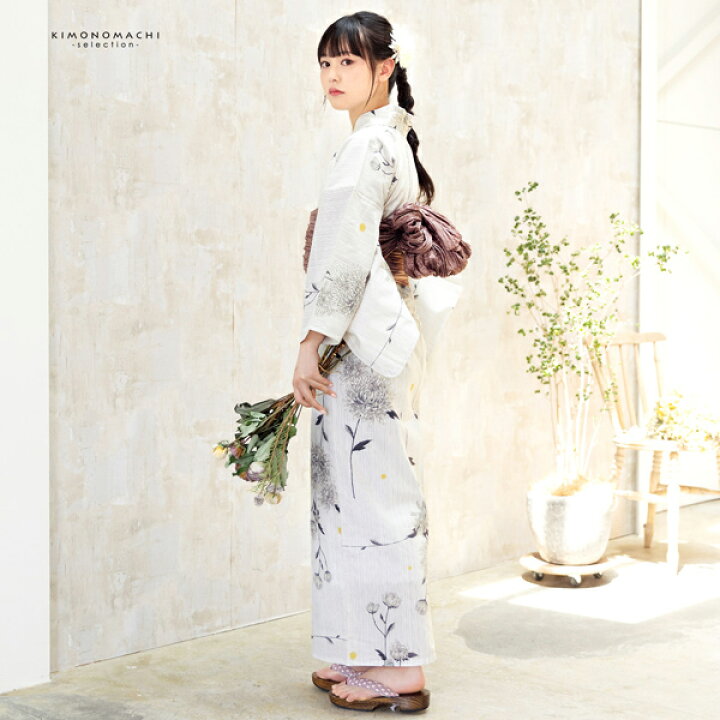 楽天市場】浴衣 レディース 女性浴衣単品「白地 細縞に菊 3NT-2」綿  