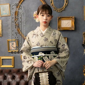 洗える着物 袷着物単品「アフタヌーンティー ベージュ」KIMONOMACHI オリジナル きもの福袋から飛び出た着物単品 サイズS/M/L/LL 小紋 カジュアル着物 袷着物 レディース キモノ kimono【メール便不可】