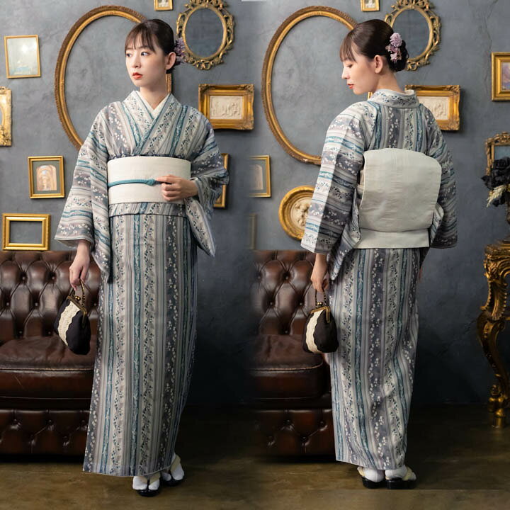 楽天市場】洗える着物 袷着物単品「縞すずらん パープル×グリーン 