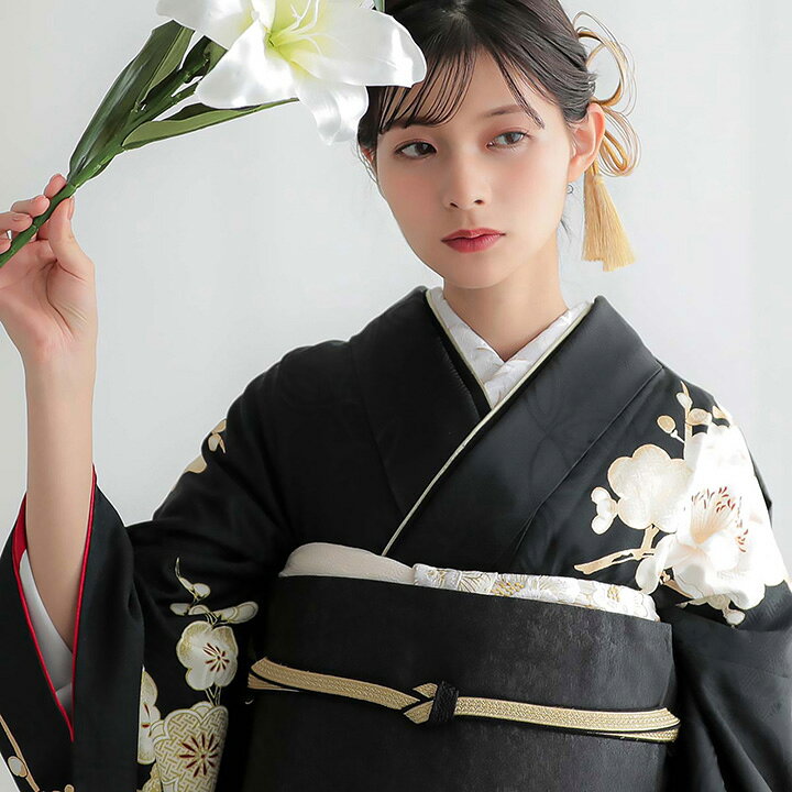 楽天市場】未仕立て 振袖 22点セット「黒 白梅」仮絵羽 振り袖 正絹  