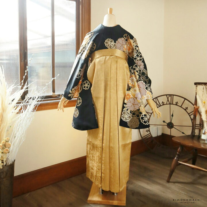 楽天市場】袴 セット 卒業式 女性 4点セット「二尺袖：黒地 金茶色 