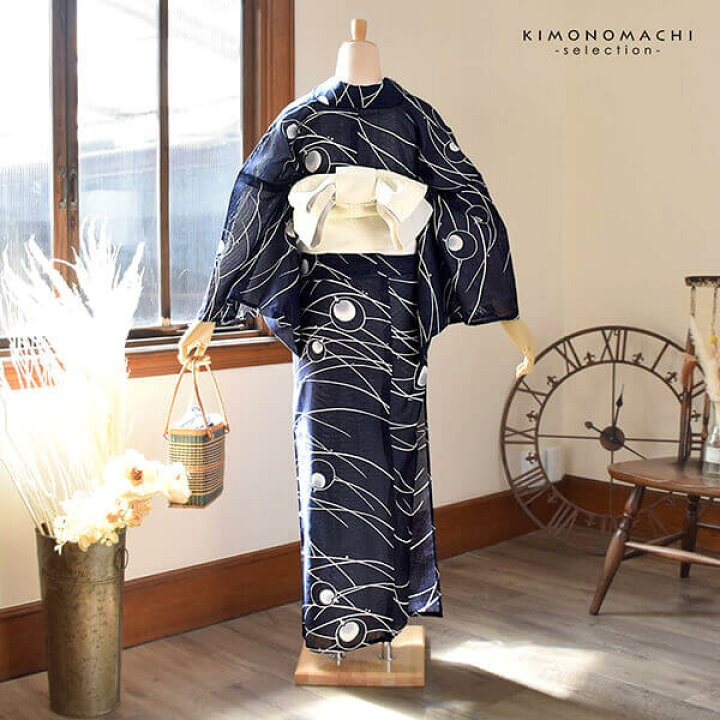 楽天市場】浴衣 レディース 単品 お仕立て上がり浴衣 綿絽浴衣「蛍 紺  