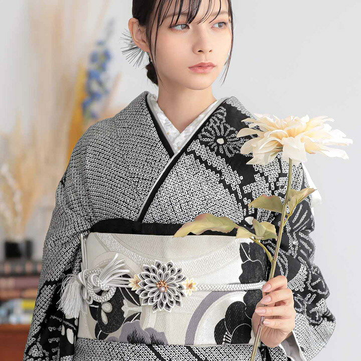 楽天市場】未仕立て 振袖 22点セット「総絞り 黒 牡丹に藤」仮絵羽 