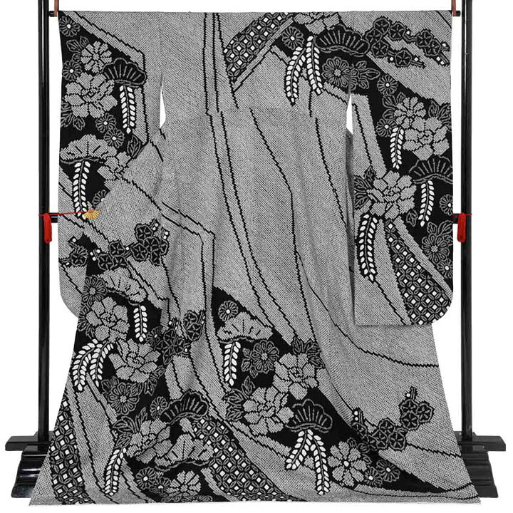 楽天市場】未仕立て 振袖 22点セット「総絞り 黒 牡丹に藤」仮絵羽 