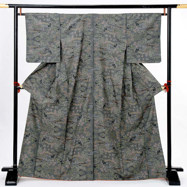 楽天市場】【中古品】仕立て上がり 色大島「グレー 御所解文様」小紋 