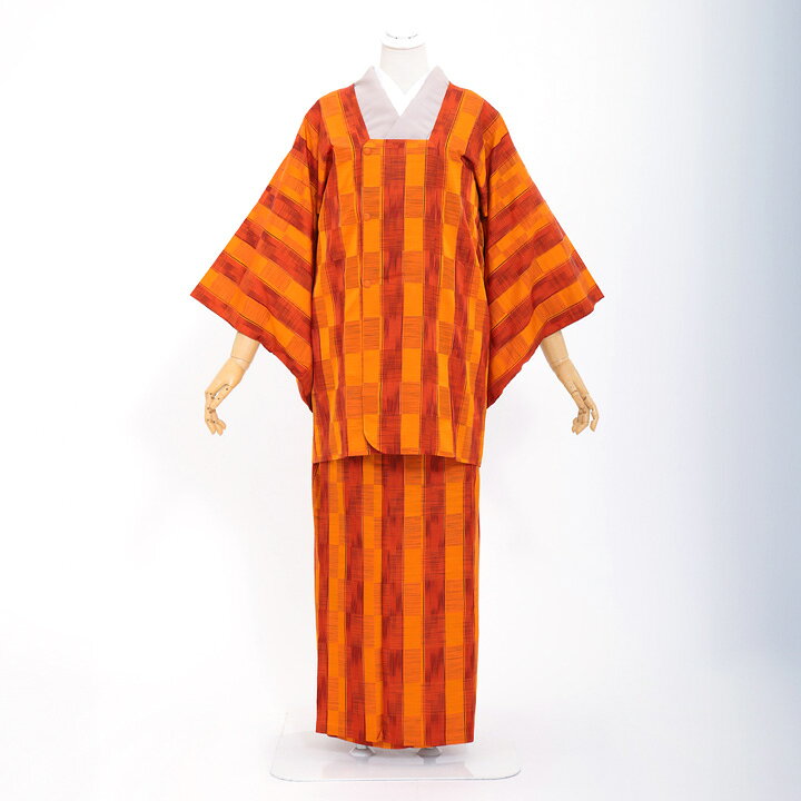 楽天市場】【中古品】道行コート「格子縞 真朱×橙」着物コート 和装  