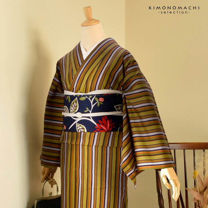楽天市場】三河木綿 洗える着物 単品「金茶、白、黒、茶 縞」お仕立て 