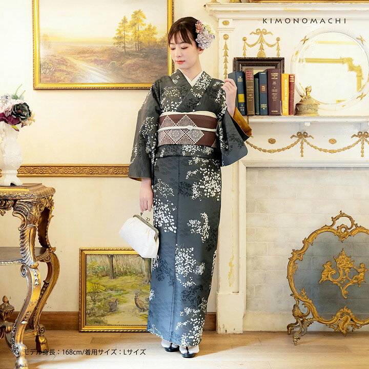 楽天市場】洗える着物 セット「袷着物：かすみ草に青海波墨色＋  