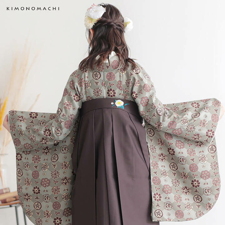 楽天市場】袴 セット 卒業式 女性 4点セット「二尺袖：丸花更紗に菱 灰 