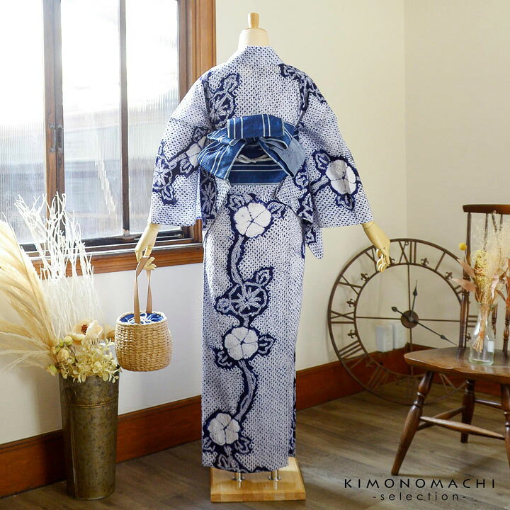 楽天市場】お仕立て上がり絞り浴衣単品 花しぼり「有松三浦 朝顔 濃紺 