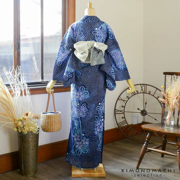 楽天市場】お仕立て上がり絞り浴衣単品 花しぼり「宵の風 紺×紫」有松 